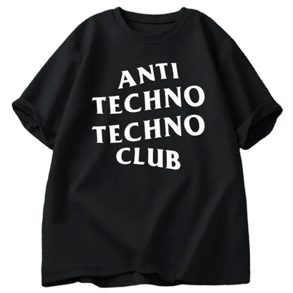 Funny Anti Techno Club Graphic Oversized T-Shirt