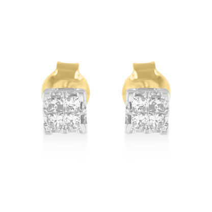 10k Yellow Gold Princess Diamond Quad Stud Earrings (1/4 cttw, J-K Color, I2-I3 Clarity)