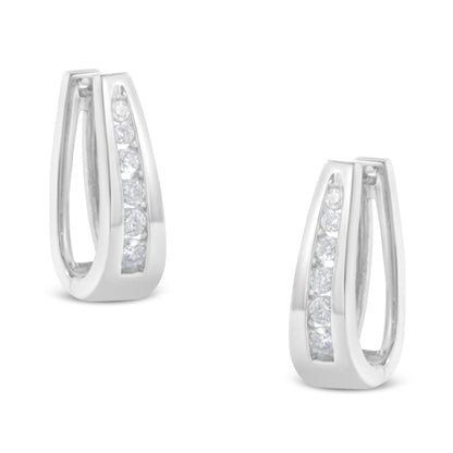 14k White Gold 1/4 Cttw Channel-Set Brilliant Round-Cut Diamond Hoop Earrings (I-J Color, I2-I3 Clarity)