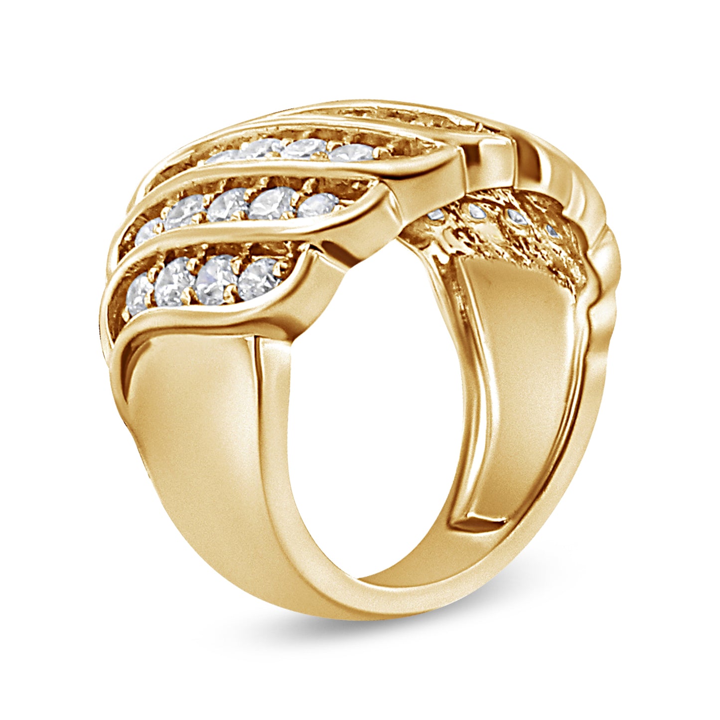 14K Yellow Gold Plated .925 Sterling Silver 2.00 Cttw Diamond Multi Row Band Ring (J-K Color, I1-I2 Clarity) - Ring Size 7