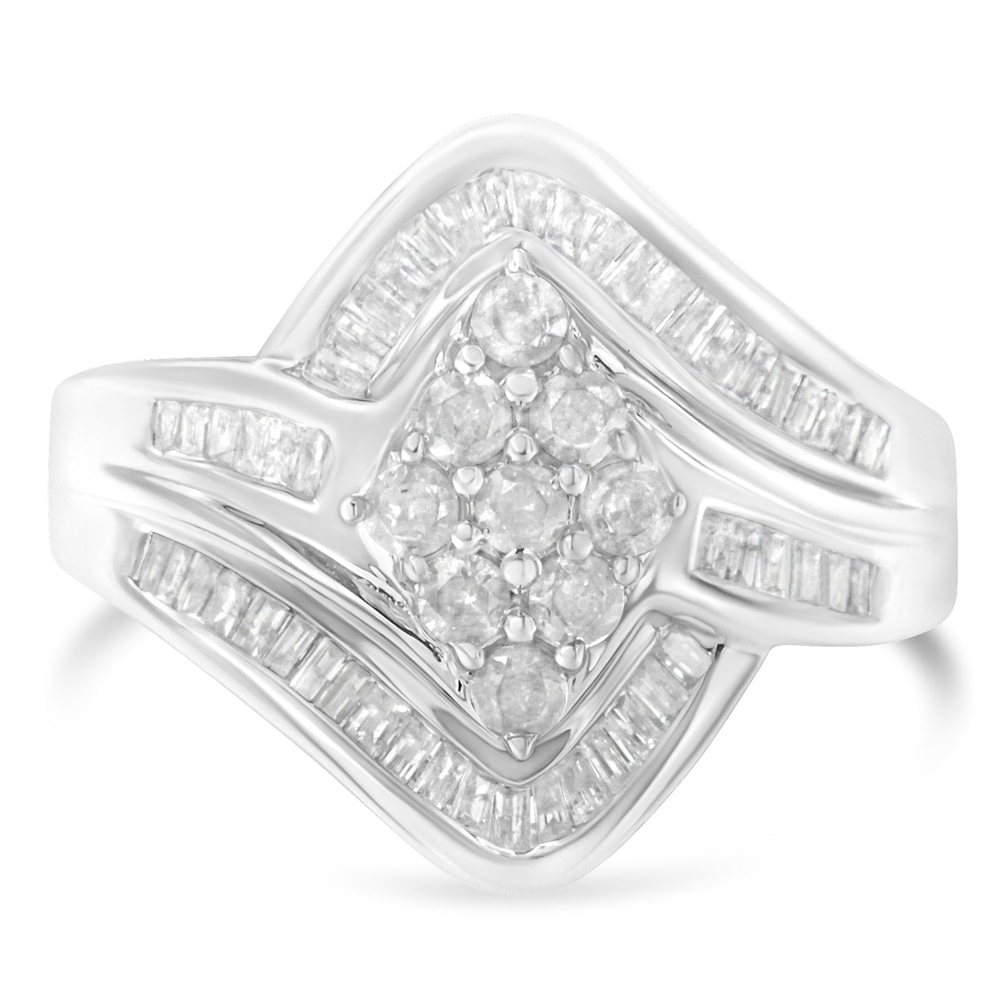 10K White Gold Diamond Bypass Cluster Ring (1 Cttw, I-J Color, I2-I3 Clarity) - Size 7