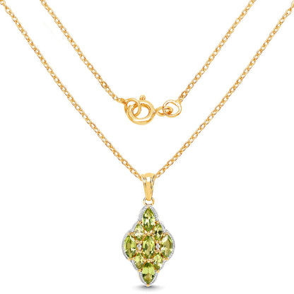 14K Yellow Gold Plated 4.02 Carat Genuine Peridot & White Topaz .925 Sterling Silver Pendant