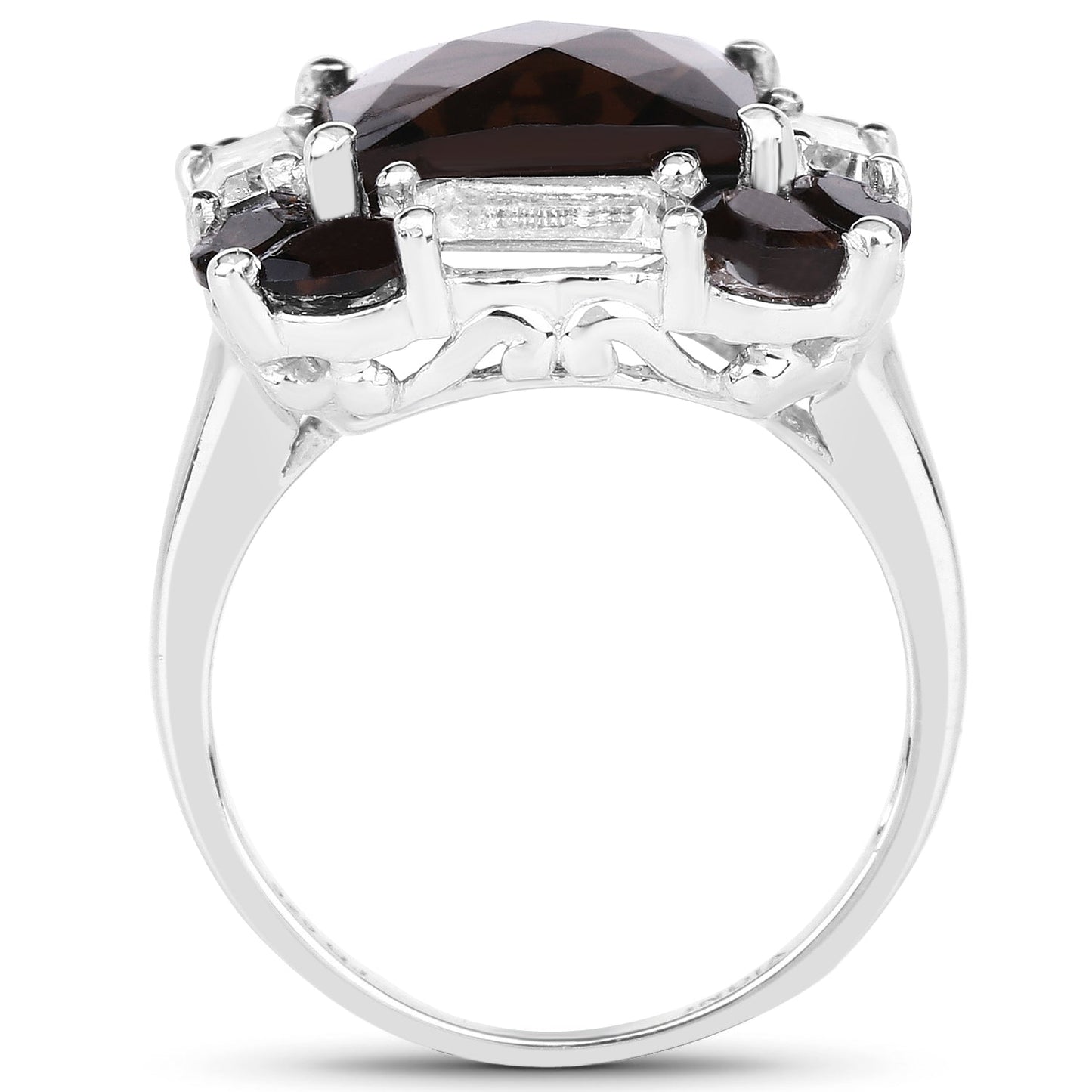 7.43 Carat Genuine Smoky Quartz & White Topaz .925 Sterling Silver Ring