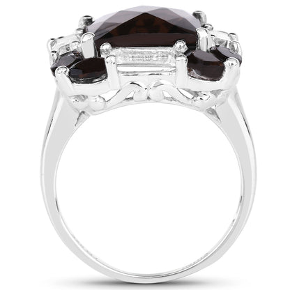 7.43 Carat Genuine Smoky Quartz & White Topaz .925 Sterling Silver Ring