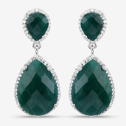 19.42 Carat Dyed Emerald and White Topaz .925 Sterling Silver Earrings