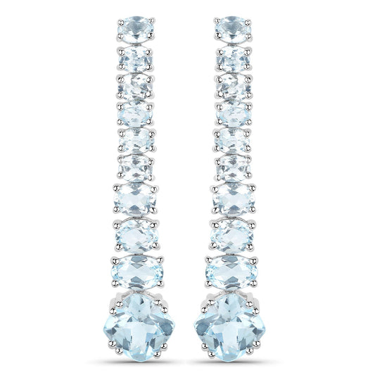 Boucles d'oreilles en argent sterling 925 plaqué or blanc 18 carats avec topaze bleue véritable de 8,52 carats