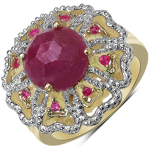 14K Yellow Gold Plated 5.56 Carat Genuine Pink Sapphire, Ruby & White Diamond .925 Sterling Silver Ring