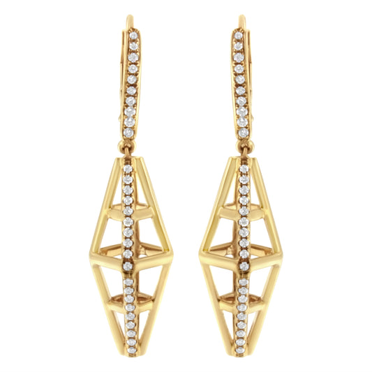 Boucles d'oreilles pendantes géométriques en forme de pilier en or jaune 14 carats avec diamants de 0,625 carat (couleur G-H, pureté SI1-SI2)