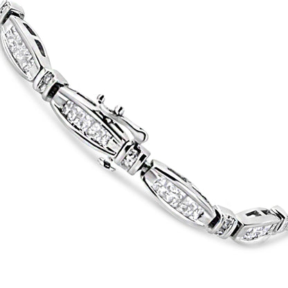 14K White Gold 2.0 Cttw Princess and Round Diamond Bar and Link Bracelet (I-J Color, I1-I2 Clarity) - 7.25" Inches
