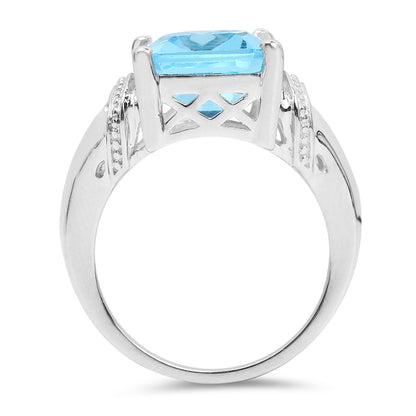 8.89 Carat Genuine Swiss Blue Topaz .925 Sterling Silver Ring
