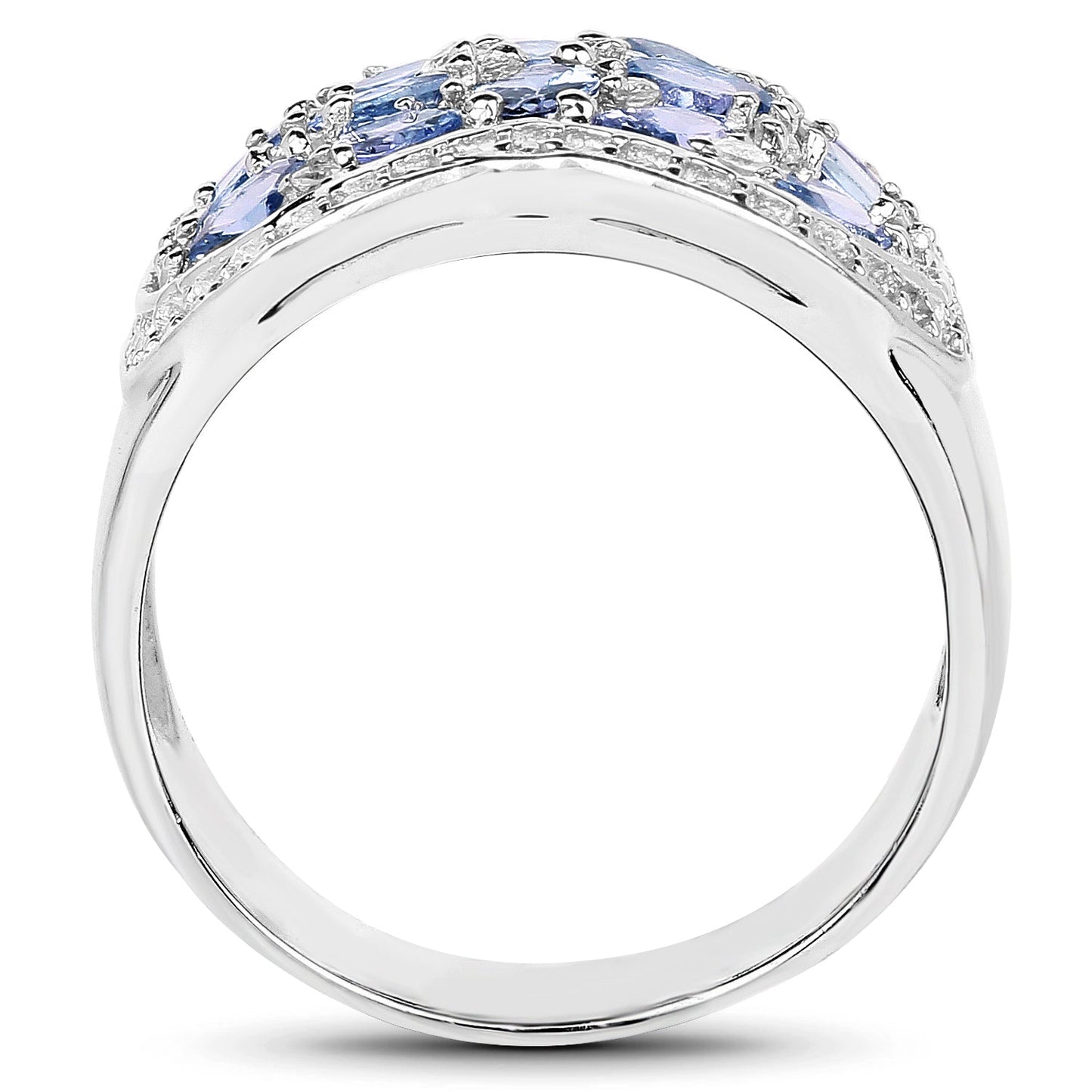 2.62 Carat Genuine Tanzanite and White Topaz .925 Sterling Silver Ring