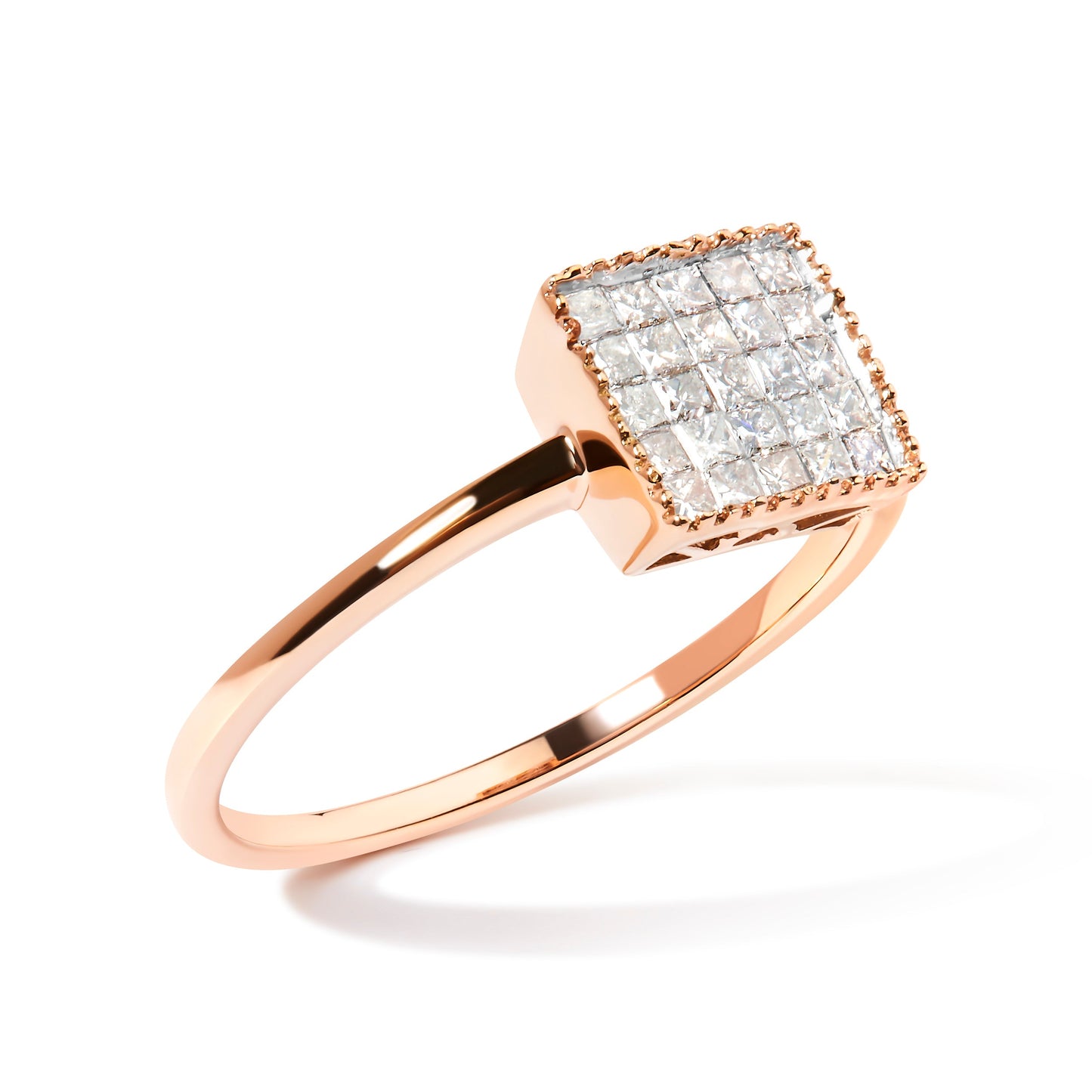 10K Rose Gold 1/3 Cttw Invisible Set Princess Cut Diamond Composite Square Shape Ring (H-I color, I1-I2 clarity) - Size 5