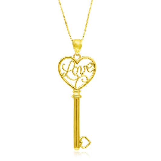 Pendentif CŒUR Clé Squelette en Or Jaune 14 carats