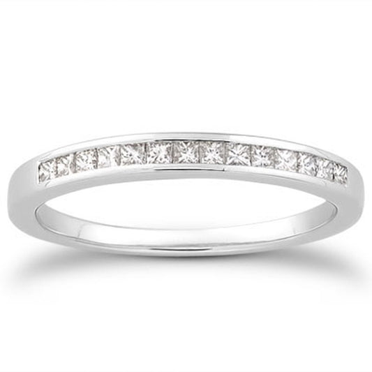 Alliance en or blanc 14 carats sertie rail de diamants princesse