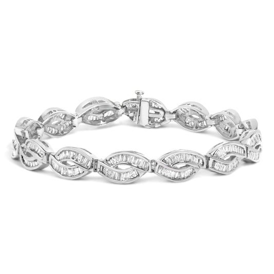 Bracelet à maillons vintage en or blanc 14 carats, diamants baguette sertis rail (2,00 carats G-H, SI1-SI2) - 7,25 po