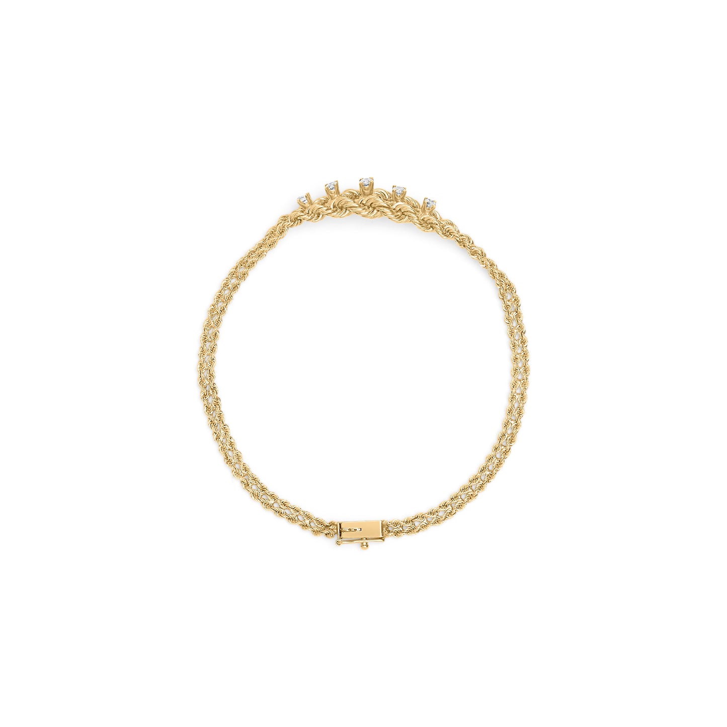 10K Yellow Gold 1/4 Cttw Round-Cut Diamond Basket Weave Rope Chain Style 7" Bracelet (H-I Color, I1-I2 Clarity)