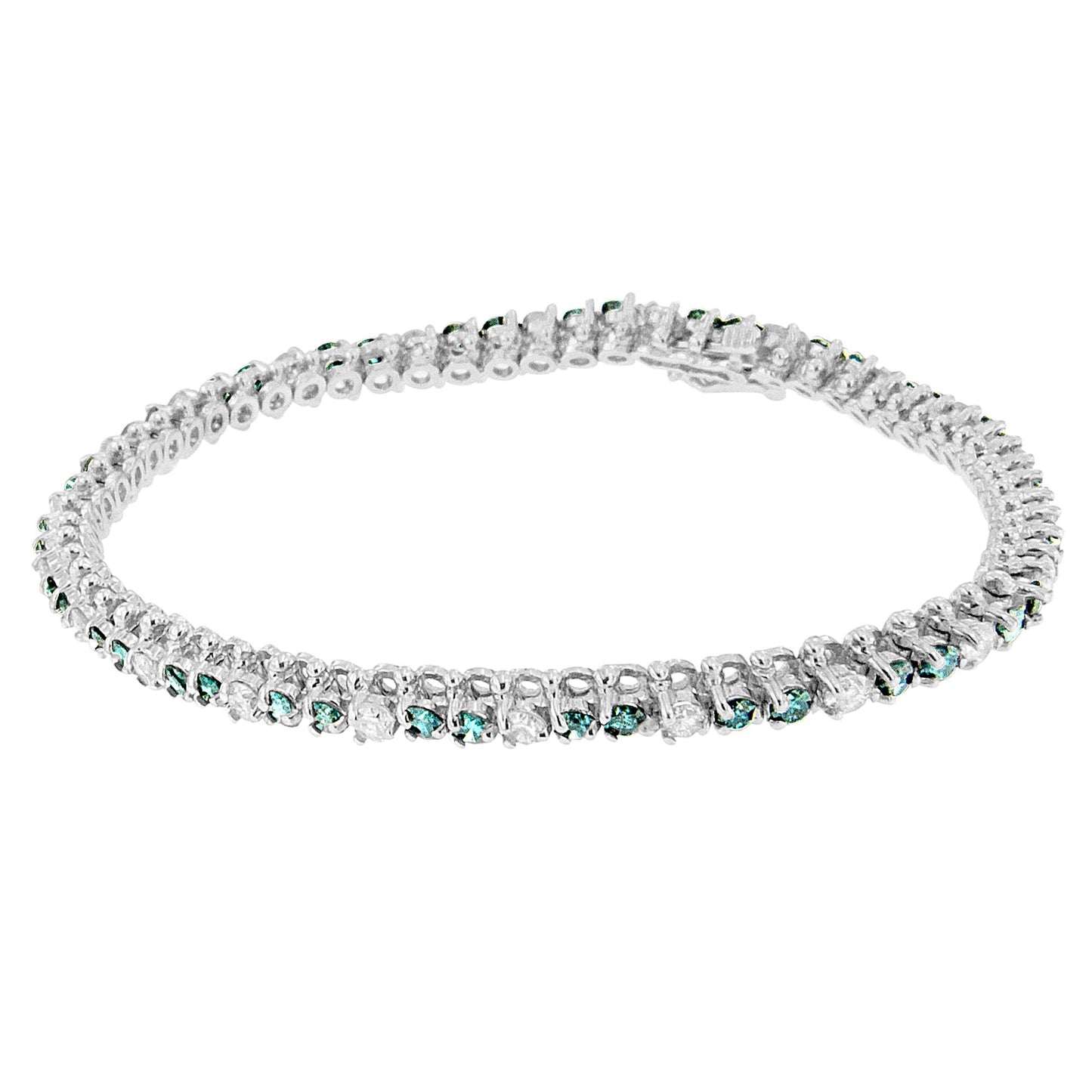 14K White Gold 4 5/8 Cttw Alternating White and Blue Diamond Martini Set Tennis Bracelet (H-I Color, I1-I2 Clarity) - 7" Inches