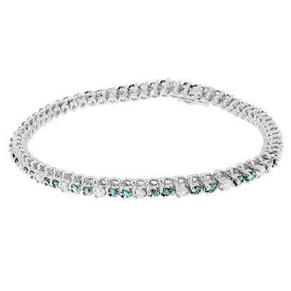 14K White Gold 4 5/8 Cttw Alternating White and Blue Diamond Martini Set Tennis Bracelet (H-I Color, I1-I2 Clarity) - 7" Inches
