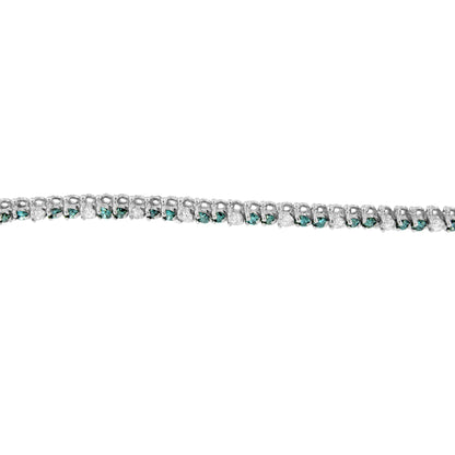 14K White Gold 4 5/8 Cttw Alternating White and Blue Diamond Martini Set Tennis Bracelet (H-I Color, I1-I2 Clarity) - 7" Inches