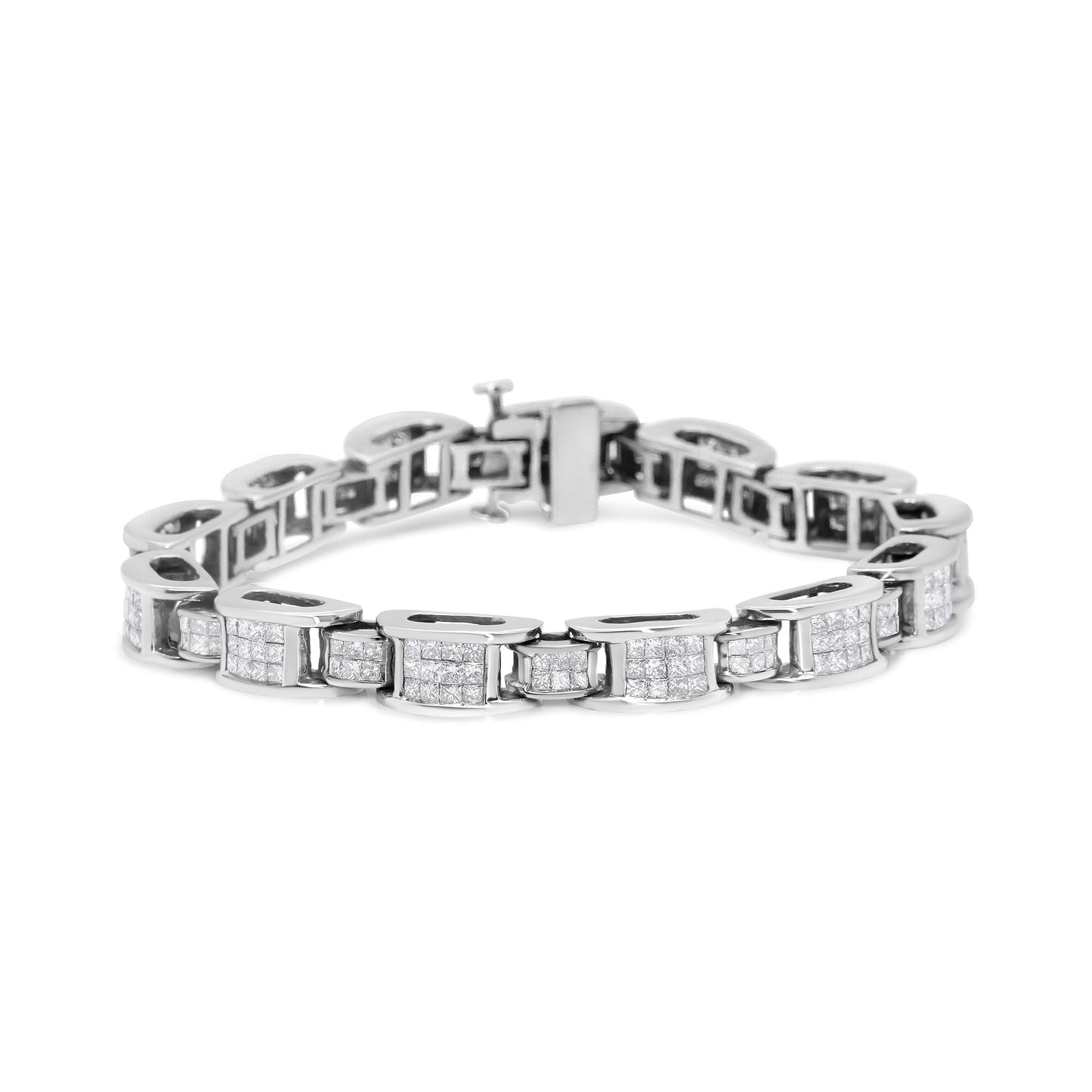 14K White Gold 5.0 Cttw Princess Cut Diamond Invisible Set Alternating Size D Shaped Links Tennis Bracelet (H-I Color, SI2-I1 Clarity) - 7â€