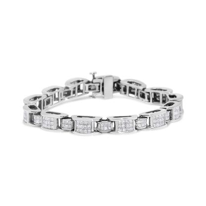 14K White Gold 5.0 Cttw Princess Cut Diamond Invisible Set Alternating Size D Shaped Links Tennis Bracelet (H-I Color, SI2-I1 Clarity) - 7â€