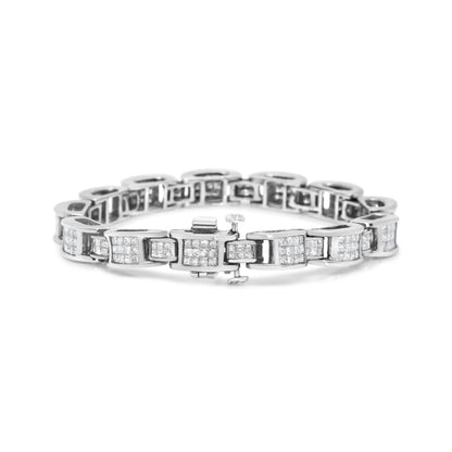 14K White Gold 5.0 Cttw Princess Cut Diamond Invisible Set Alternating Size D Shaped Links Tennis Bracelet (H-I Color, SI2-I1 Clarity) - 7â€