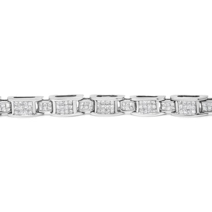 14K White Gold 5.0 Cttw Princess Cut Diamond Invisible Set Alternating Size D Shaped Links Tennis Bracelet (H-I Color, SI2-I1 Clarity) - 7â€