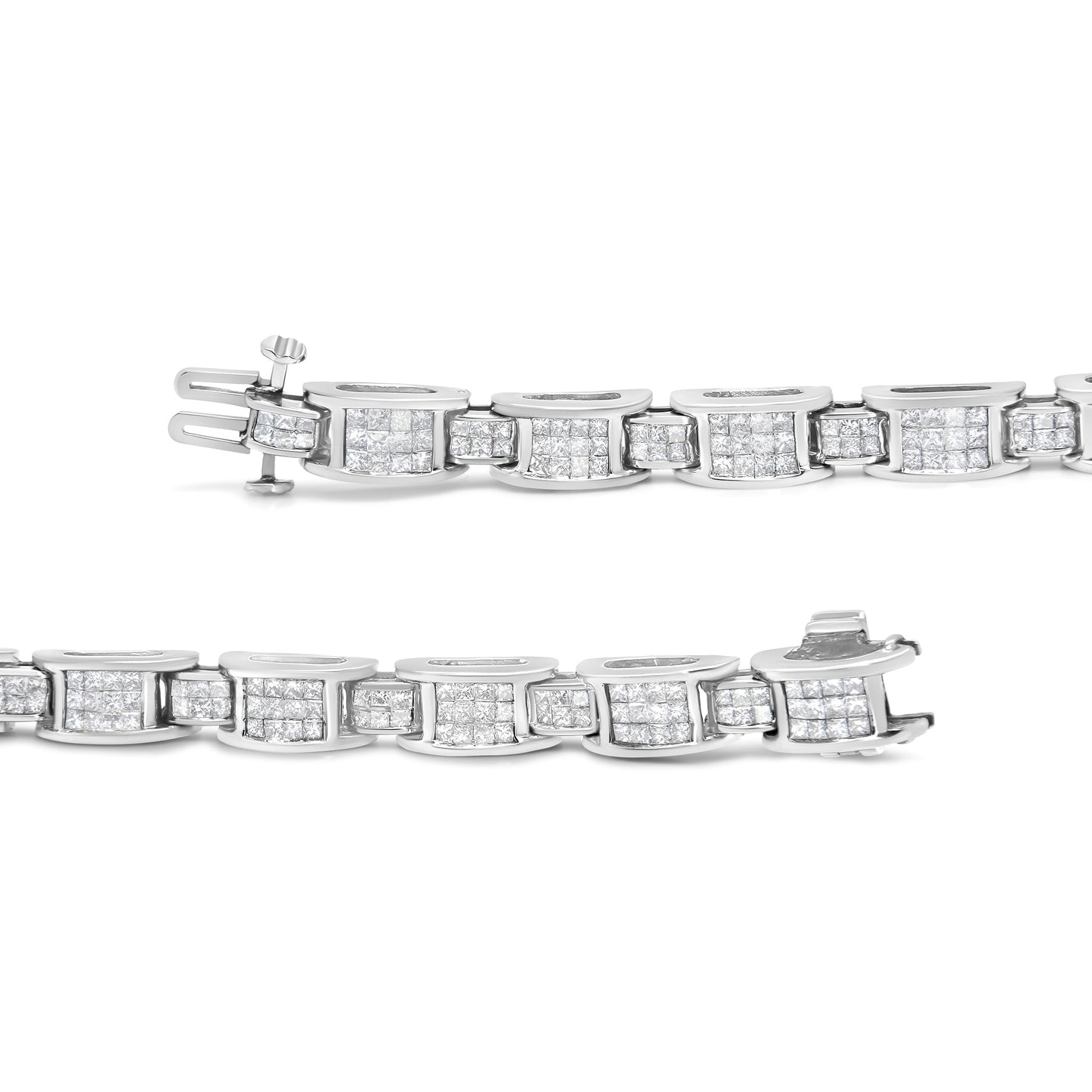 14K White Gold 5.0 Cttw Princess Cut Diamond Invisible Set Alternating Size D Shaped Links Tennis Bracelet (H-I Color, SI2-I1 Clarity) - 7â€