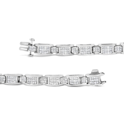 14K White Gold 5.0 Cttw Princess Cut Diamond Invisible Set Alternating Size D Shaped Links Tennis Bracelet (H-I Color, SI2-I1 Clarity) - 7â€