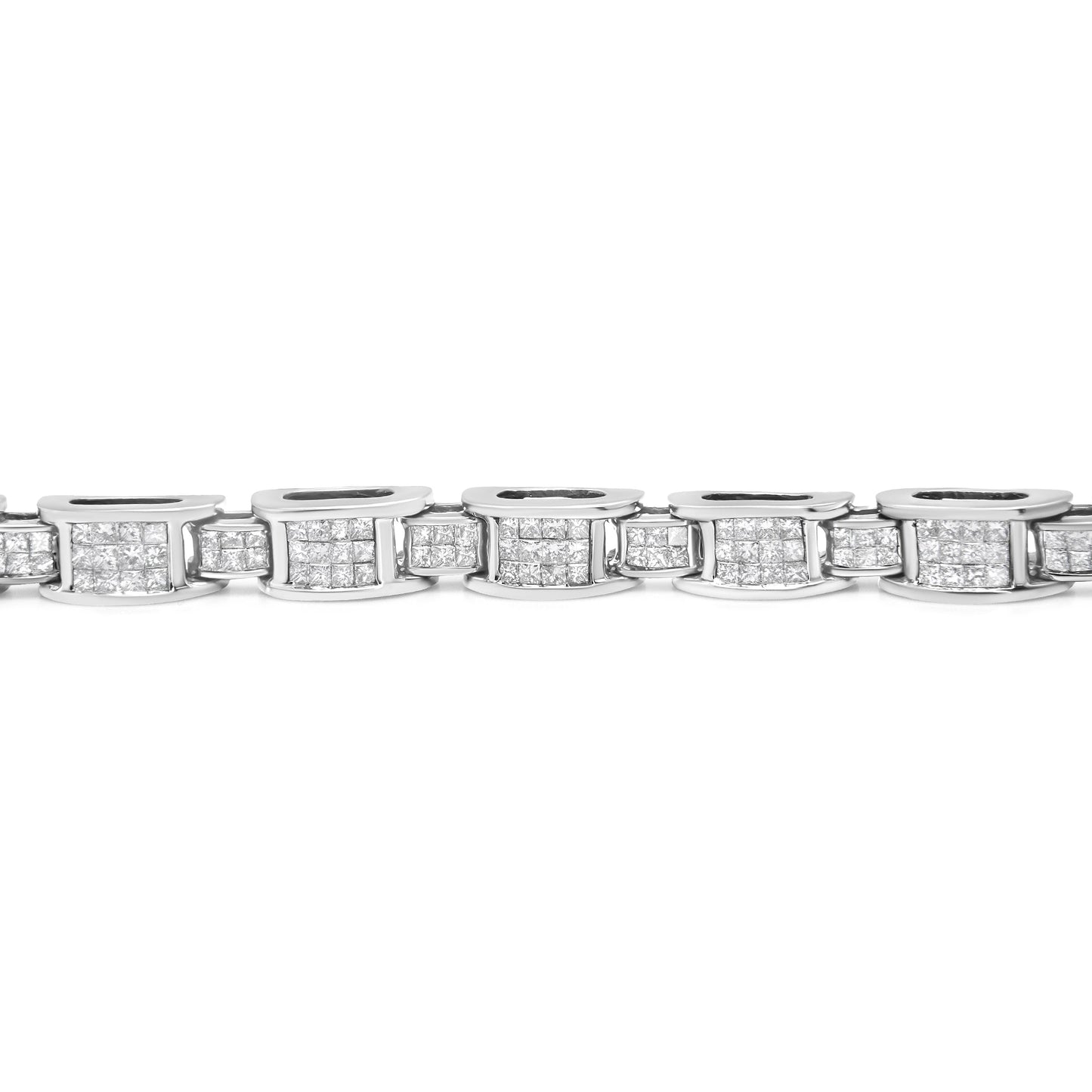 14K White Gold 5.0 Cttw Princess Cut Diamond Invisible Set Alternating Size D Shaped Links Tennis Bracelet (H-I Color, SI2-I1 Clarity) - 7â€