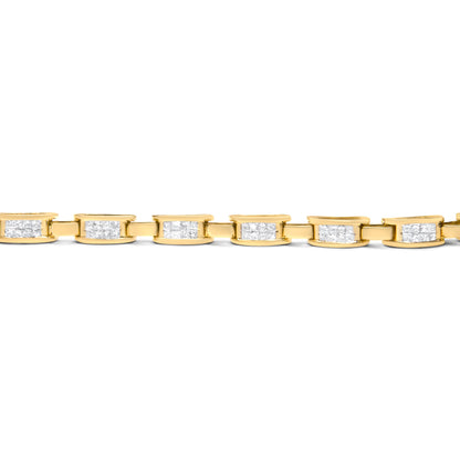 10K Yellow Gold 2.0 Cttw Invisible-Set Princess Cut Diamond Rectangular Link Bracelet (I-J Color, SI2-I1 Clarity) - 7"