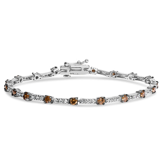 Bracelet maillons barrettes 7" en or blanc 14K et diamants champagne 2,25 CTTW (couleur champagne, pureté I1-I2)