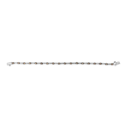 14k White Gold 2 1/4 Cttw Champagne Diamond Bar Link 7" Bracelet (Champagne Color, I1-I2 Clarity)