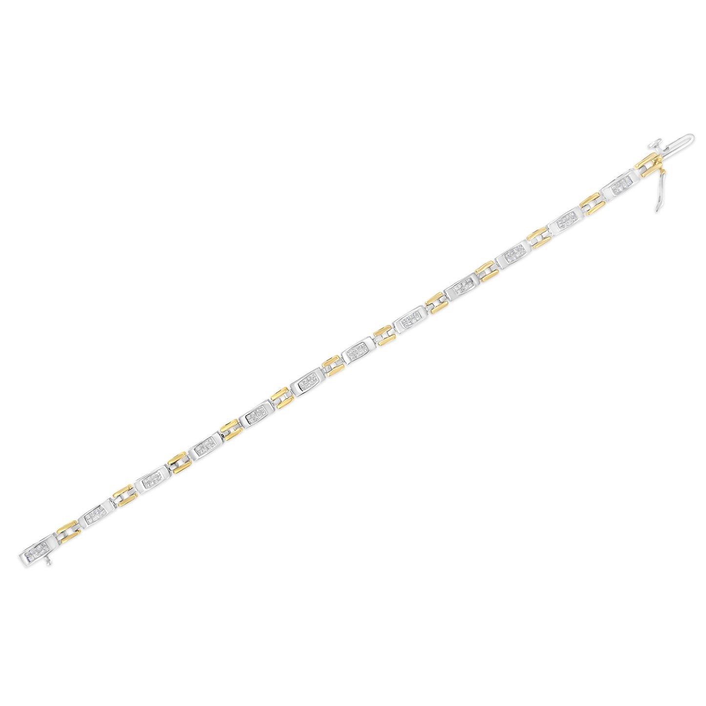 10K Two-Tone Gold Princess Cut Diamond Geo Link Bracelet (1.00 cttw, H-I Color, SI1-SI2 Clarity)