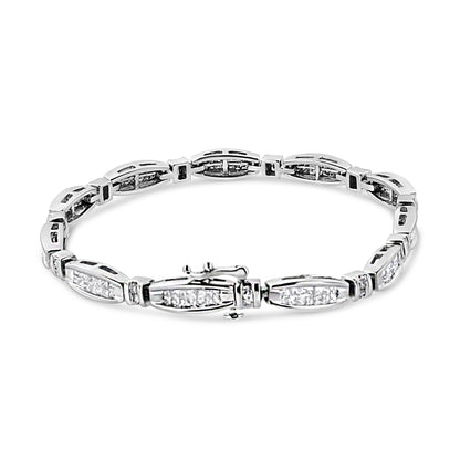 14K White Gold 2.0 Cttw Princess and Round Diamond Bar and Link Bracelet (I-J Color, I1-I2 Clarity) - 7.25" Inches