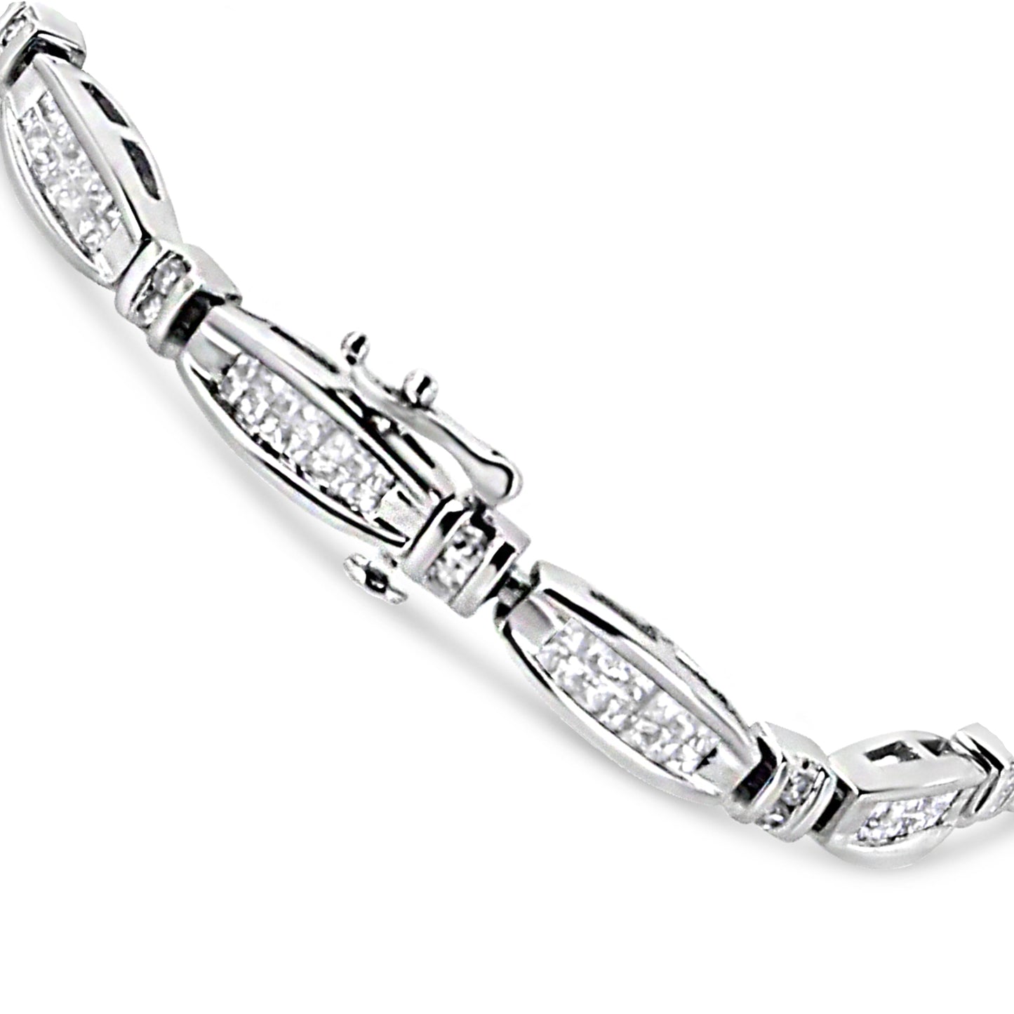 14K White Gold 2.0 Cttw Princess and Round Diamond Bar and Link Bracelet (I-J Color, I1-I2 Clarity) - 7.25" Inches