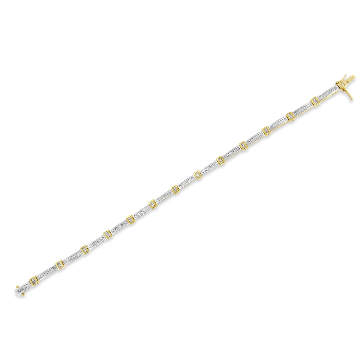 14K Yellow Gold 1.00 Cttw Baguette Diamond Channel Link Bracelet