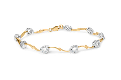 10k Two-Tone Gold 1/3 Cttw Diamond Pave Set Heart S-Link 7.25" Bracelet (I-J Color, I2-I3 Clarity)