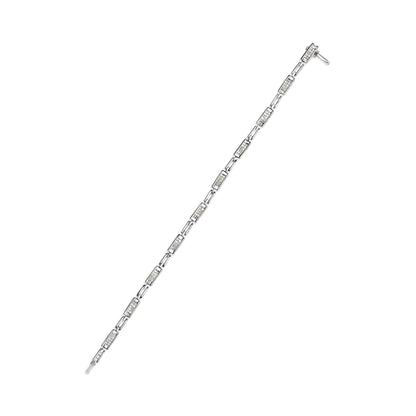 14K White Gold 1.0 Cttw Invisible Set Princess Cut Diamond Alternating Station and Link Tennis Bracelet (I-J Color, I1-I2 Clarity) - Size 7.25" Inches