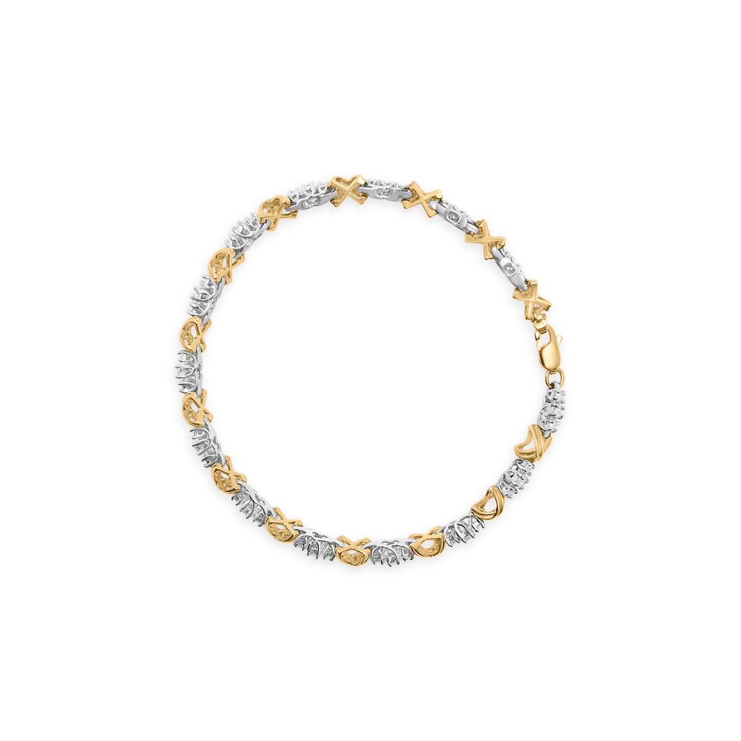 10K Two-Tone Gold 1.00 Cttw Diamond X-Link Link Bracelet
