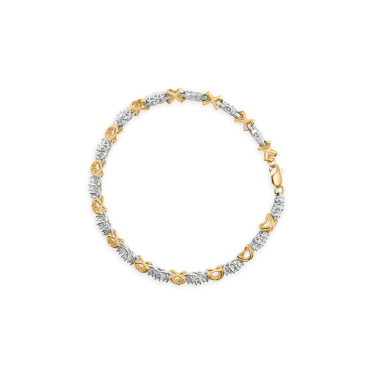 10K Two-Tone Gold 1.00 Cttw Diamond X-Link Link Bracelet