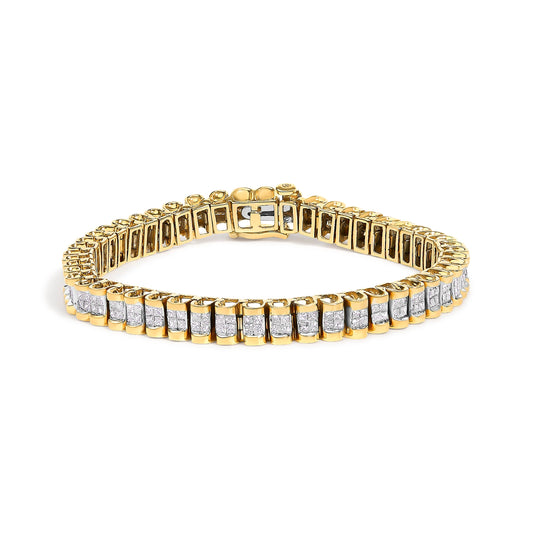 Bracelet tennis en or jaune 14 carats avec 3,0 carats de diamants taille princesse sertis invisibles (couleur H-I, clarté SI1-SI2) - 17,78 cm