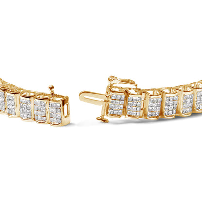 14K Yellow Gold 5.0 Cttw Invisible Set Princess-cut Diamond Buckle Link Tennis Bracelet (H-I Color, SI2-I1 Clarity) - Size 7.25"