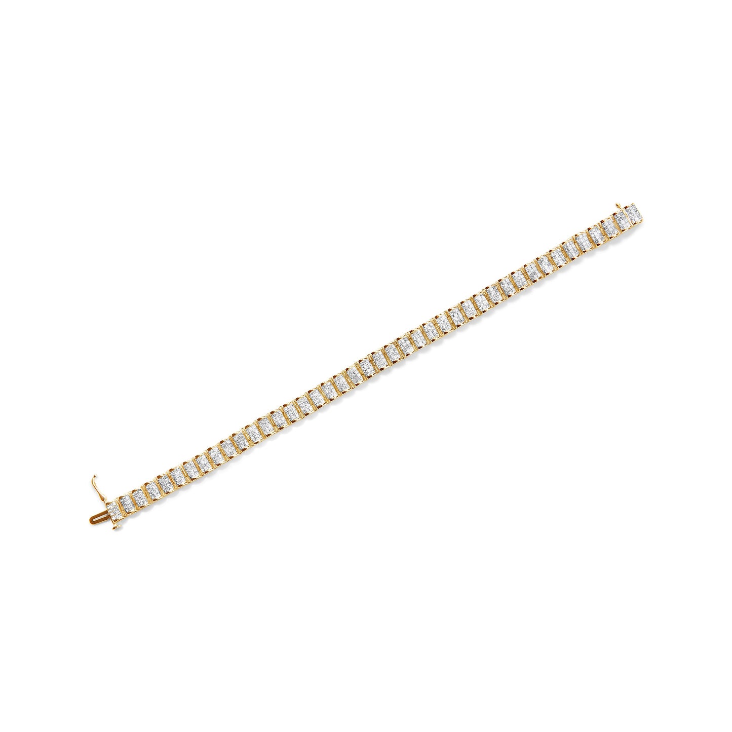 14K Yellow Gold 5.0 Cttw Invisible Set Princess-cut Diamond Buckle Link Tennis Bracelet (H-I Color, SI2-I1 Clarity) - Size 7.25"