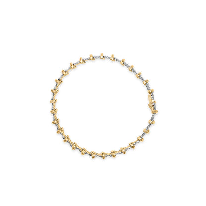 10K Yellow Gold Plated .925 Sterling Silver 2.0 Cttw Round Diamond Cluster "X" Shaped Link Bracelet (H-I Color, I3 Clarity) - 7"