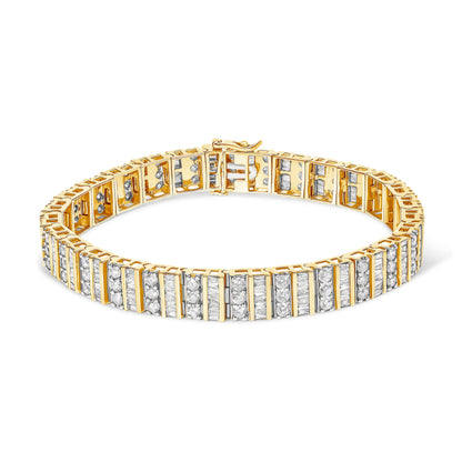 14K Yellow Gold 5.50 Cttw Round and Baguette Diamond Link Bracelet