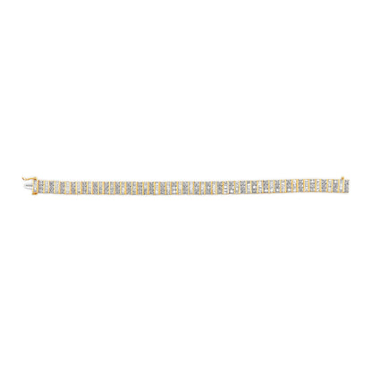 14K Yellow Gold 5.50 Cttw Round and Baguette Diamond Link Bracelet