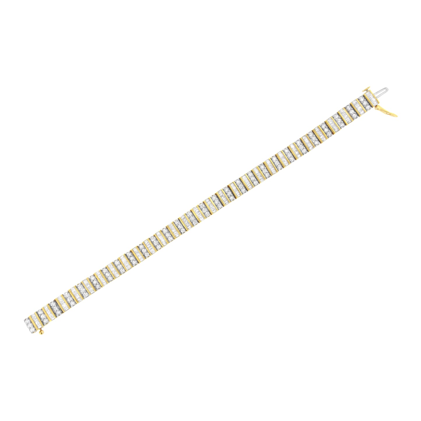 14K Yellow Gold 5.50 Cttw Round and Baguette Diamond Link Bracelet
