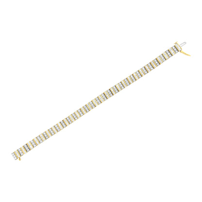 14K Yellow Gold 5.50 Cttw Round and Baguette Diamond Link Bracelet