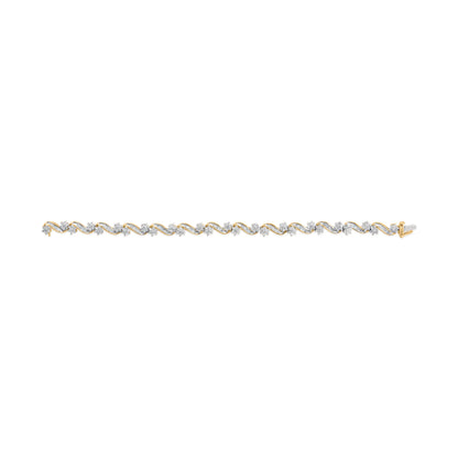 10k Yellow Gold 3.00 Cttw Round-Cut and Baguette-Cut Floral Link 7.25" Bracelet (I-J Color, I1-I2 Clarity)